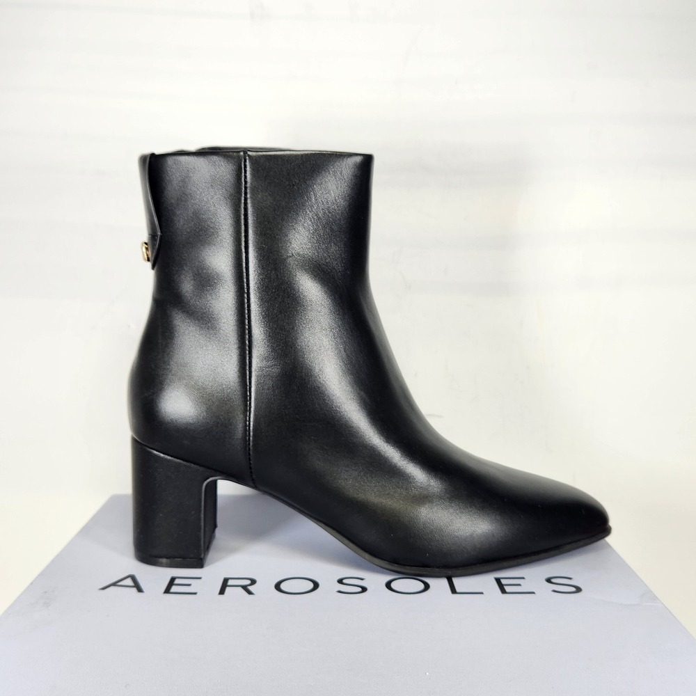 Aerosoles Madera Calf Booties Women Size 10 WIDE Black Leather Block Heel Ankle